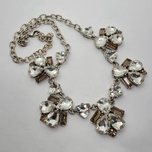 Stella & Dot Lila Clear & Gray Rhinestone Silver Tone Statement Necklace